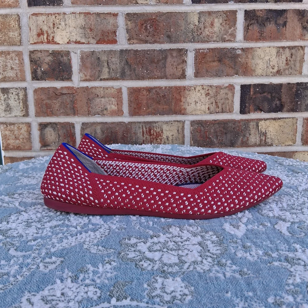😍 NEW  Rothy's Retired Red Apple Honeycomb In Point Knit Flats. Sz.9 W - Picture 4 of 10